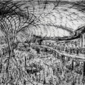 Urban Pulse – Charcoal Cityscape Drawing