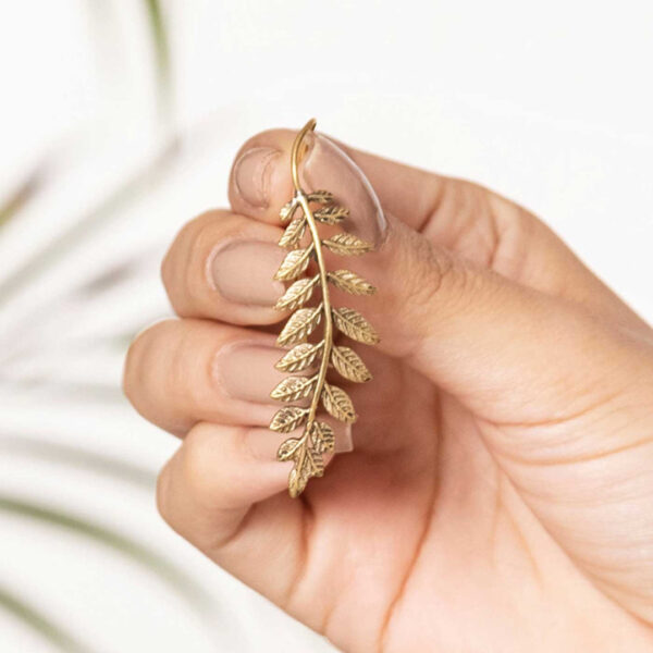 Golden Leaf – Handmade Brass Earrings - Image 2