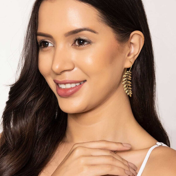 Golden Leaf – Handmade Brass Earrings - Image 3